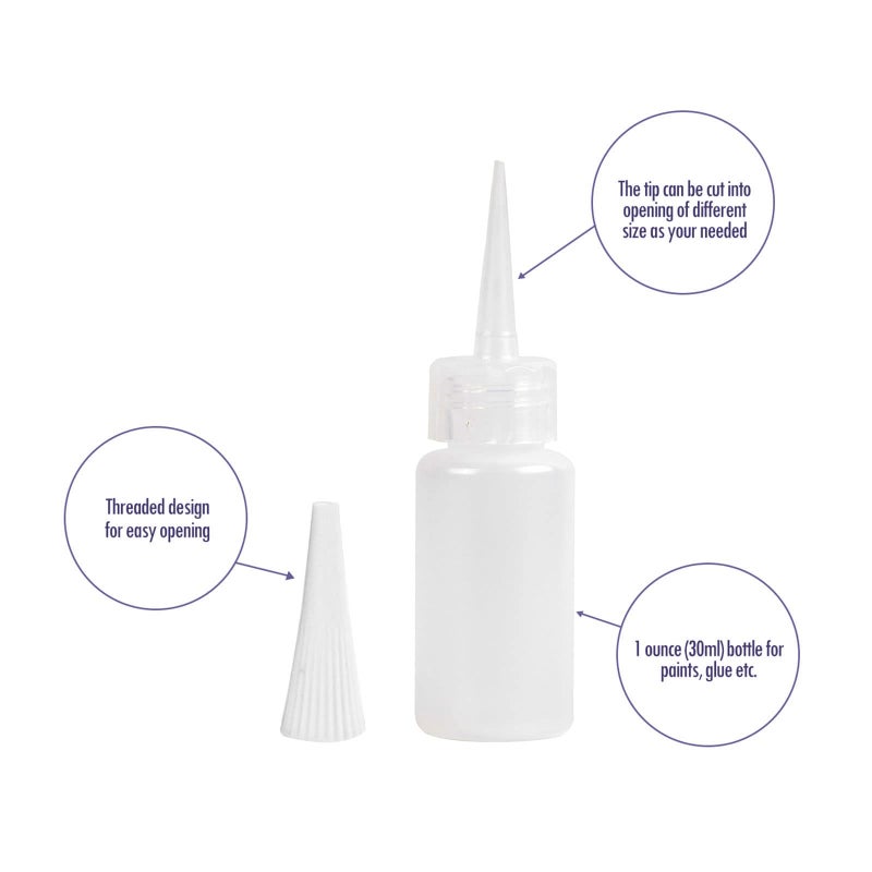 Falling in Art 1oz Needle Tip Squeeze Bottle, Precision Tip Applicator Bottle with a Funnel for Small Gluing Projects, Acrylic Painting, 6 Pack - Image 4